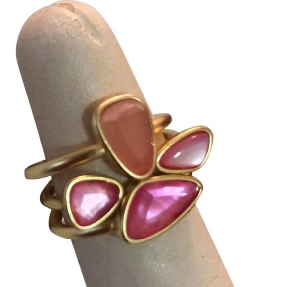 Kendra Scott Ivy Gold Ring Set Of 3 In Deep Blush Mix - Picture 3 of 12